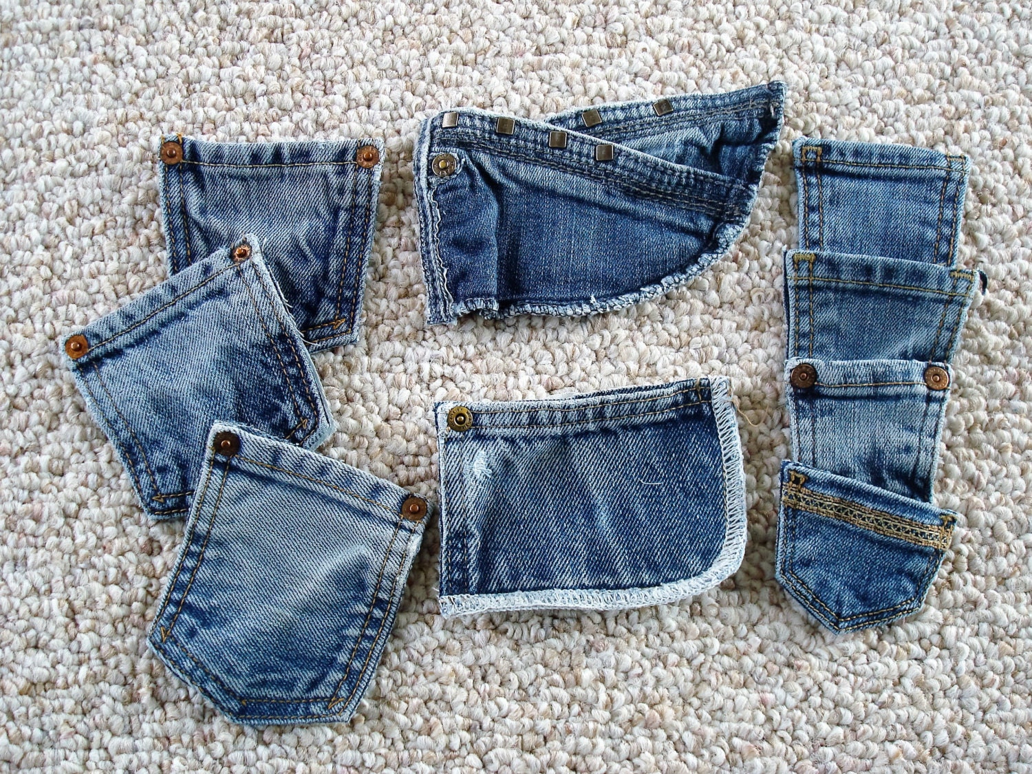Reclaimed Blue Jean Denim Coin Pockets / Repurpose / Recycled