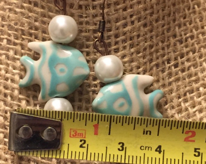 Teal fish earrings