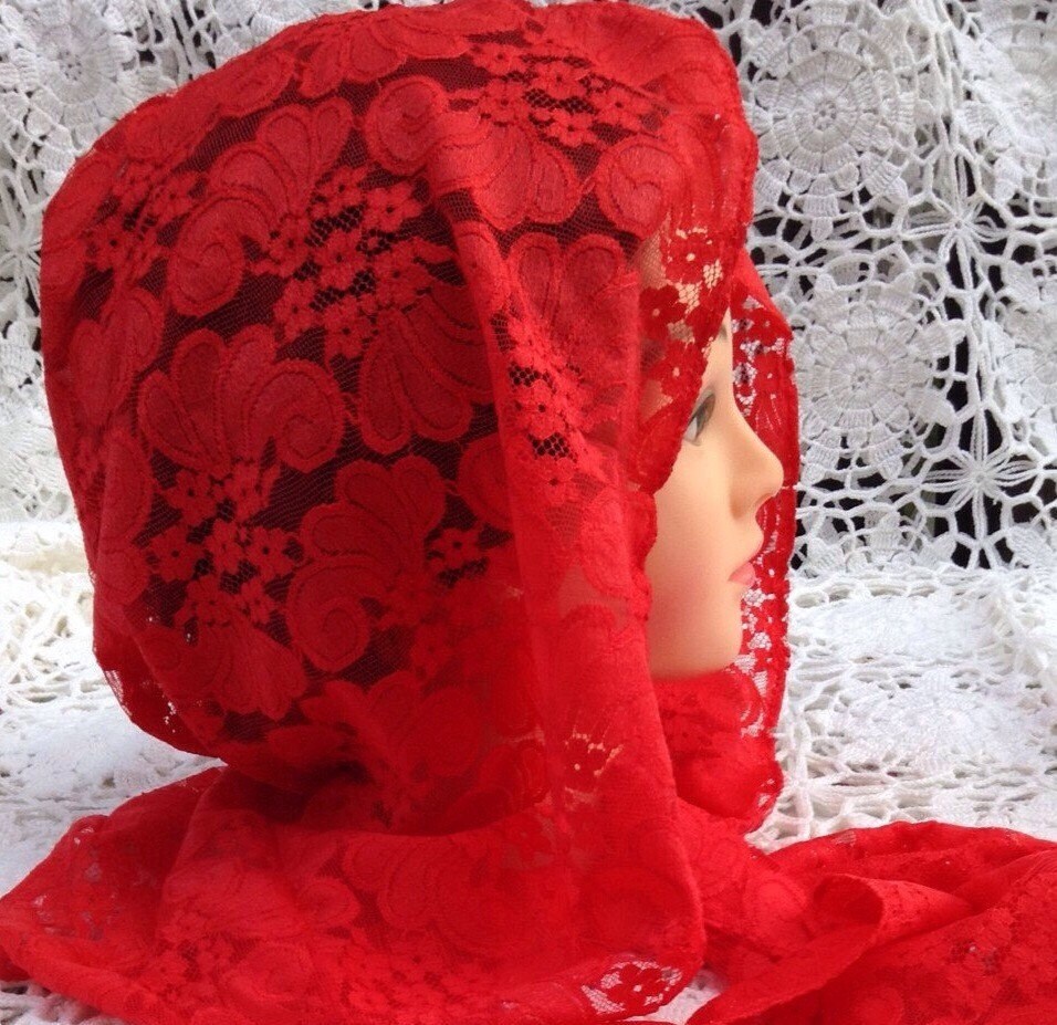 Red Hood Hood Hat Lace Hood Gift for Her Under 20 Lace
