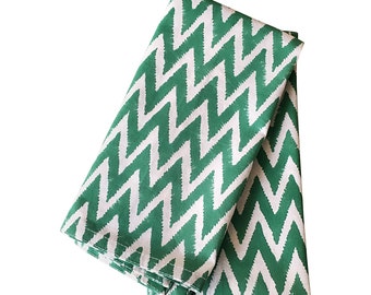 Green Chevron Block Printed Table Napkins Set of 6 Set of 12 Cotton Cloth Napkins Chevron Print Napkins 20x20" Table Napkins