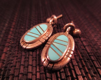 Tribal Sterling Silver Turquoise Earrings - S E