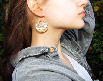 Tribal Earrings/ Hoop Earrings/ Patina Earrings/ Patina Hoops/ Antiqued Earrings/ Mayan Jewelry/ Bohemian Earrings/ Antiqued Gold Hoops