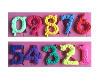 Beautiful Numbers 3D Silicone Mold with Stick Hole Cookware Dining Bar Non-Stick Cake Decorating Fondant Mold
