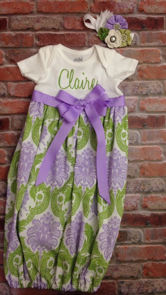 Handmade onesie gown Baby gowns Monogrammed Baby Gown