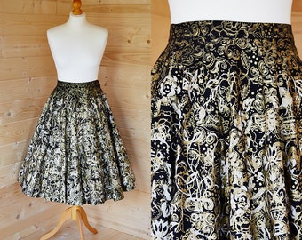 Items similar to Vintage 1950s Mexican full circle skirt with GUITARS M ...
