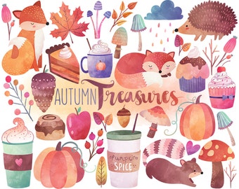 Watercolor Autumn Clipart - Watercolor Clipart, Fall Clipart, Autumn Clipart, Digital Clipart, Scrapbooking Clipart Digital Printable