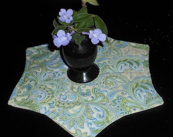 Elegant Table Topper / Candle Mat / Blue Green Yellow Paisley