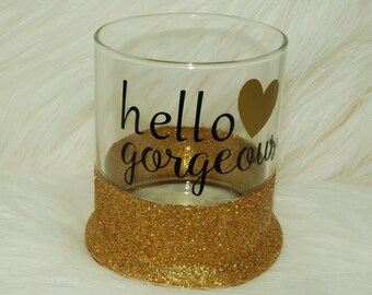 Glitter Make-Up Brush holder- Hello Gorgeous-glitter holder- gift for friend-birthday gift-make up brushes- glitter jar- glitter holder