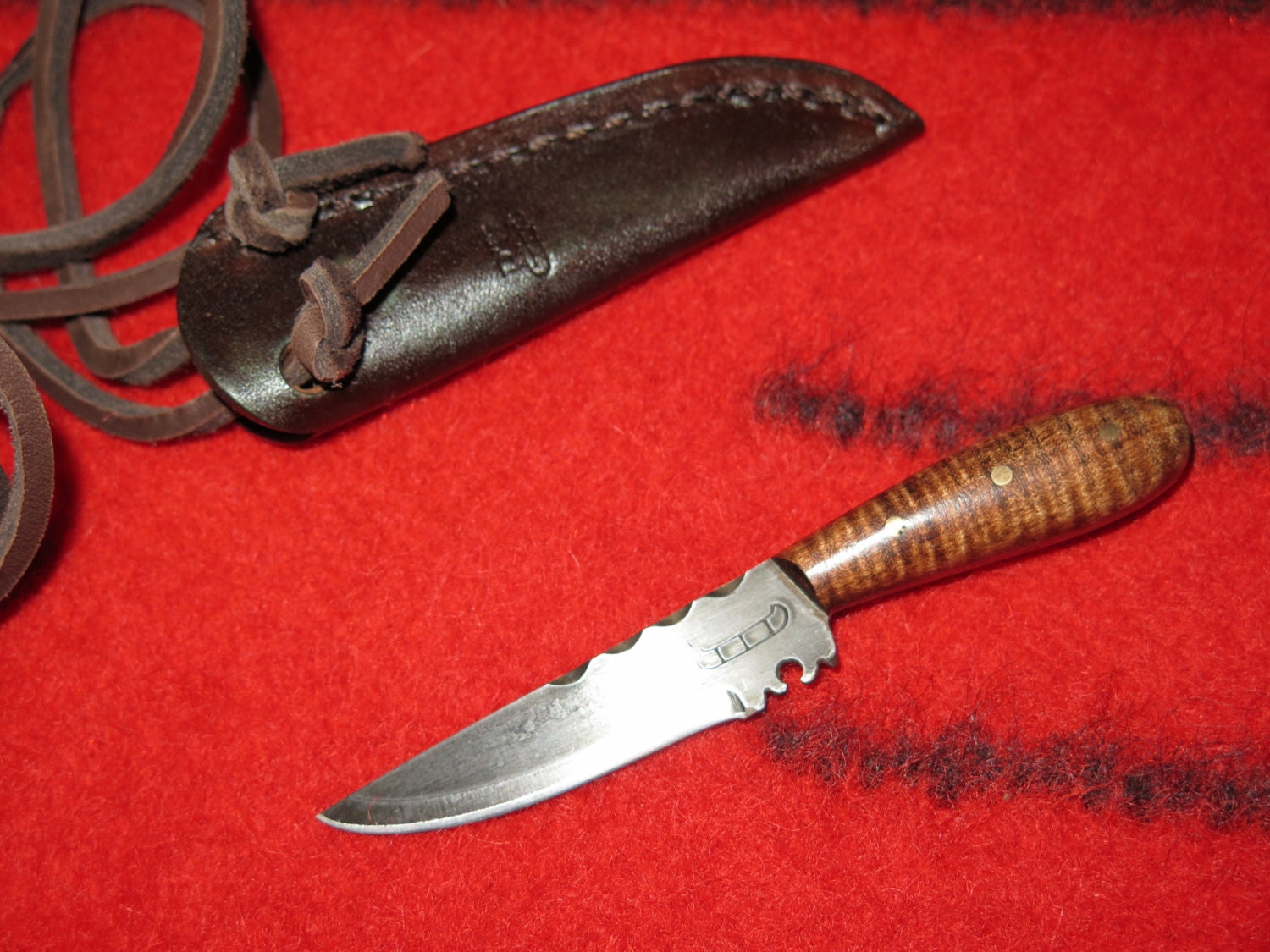 Native American Abenaki Neck Knife with Leather Sheath