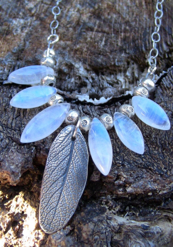 Fine Silver Sage Leaf Necklace with Petal Shaped by