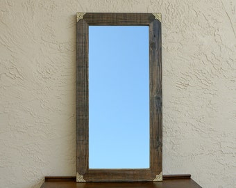 Reclaimed Wooden Mirror with Gold Filigree Corners. Rustic Decor. Eco Friendly. Large Mirror. Framed Mirror. Modern Mirror. Rustic Mirror