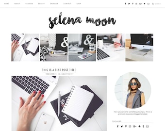 Premade Blogger Template Responsive Design | Blog Theme "Selena Moon" | Instant Download | Graphic & Web Design