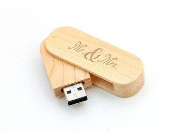 Personalized Wedding Usb, Mr and Mrs Usb,8Gb Wooden Usb, Engraved Usb Flash Drive,4Gb U Disk With Top Magnet, Rustic Christmas Wedding Gift