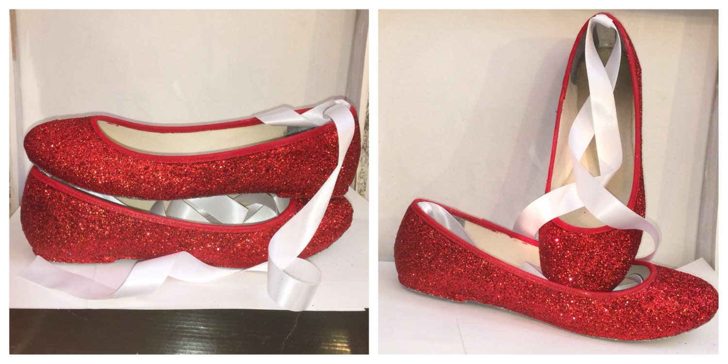 red ballet shoes with ribbons