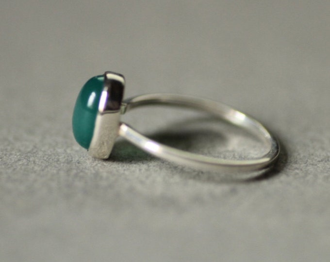 Green agate silver Ring Natural green Stone May Birthstone Simple Minimalist Engagement Gemstone Jewelry Stacking Yellow Solid Gold Ring