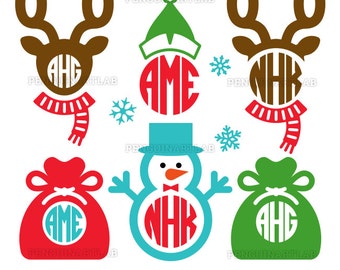 Santa Reindeers and Elf SVG Monogram Files - Christmas Snowman Cut Files for Vinyl Cutting Machines, Cricut, Silhouette, Dxf, Eps, Png