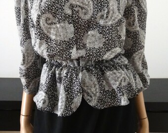 Robe vintage 80's péplum cachemire noir/blanc taille 40 - uk 12 - us 8