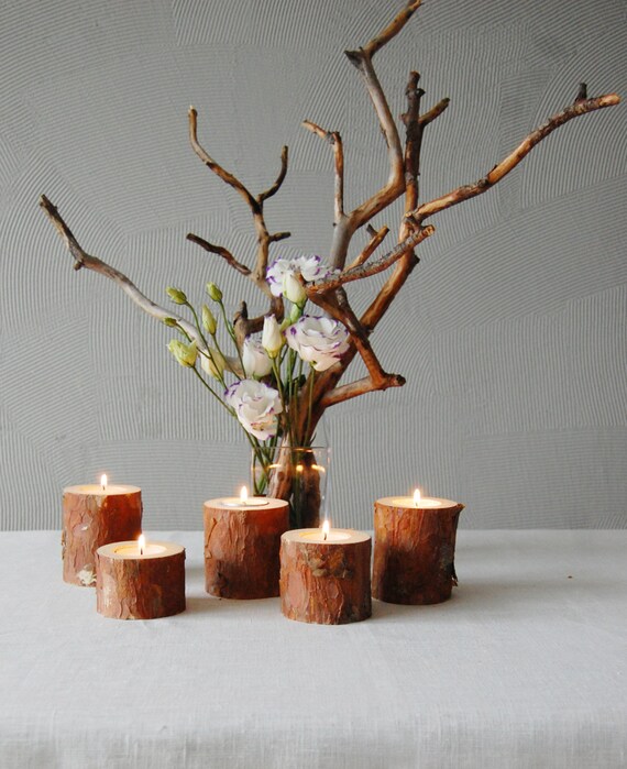 Pine Branches Candle Holders Set Of 5 Wood Tealight Holders