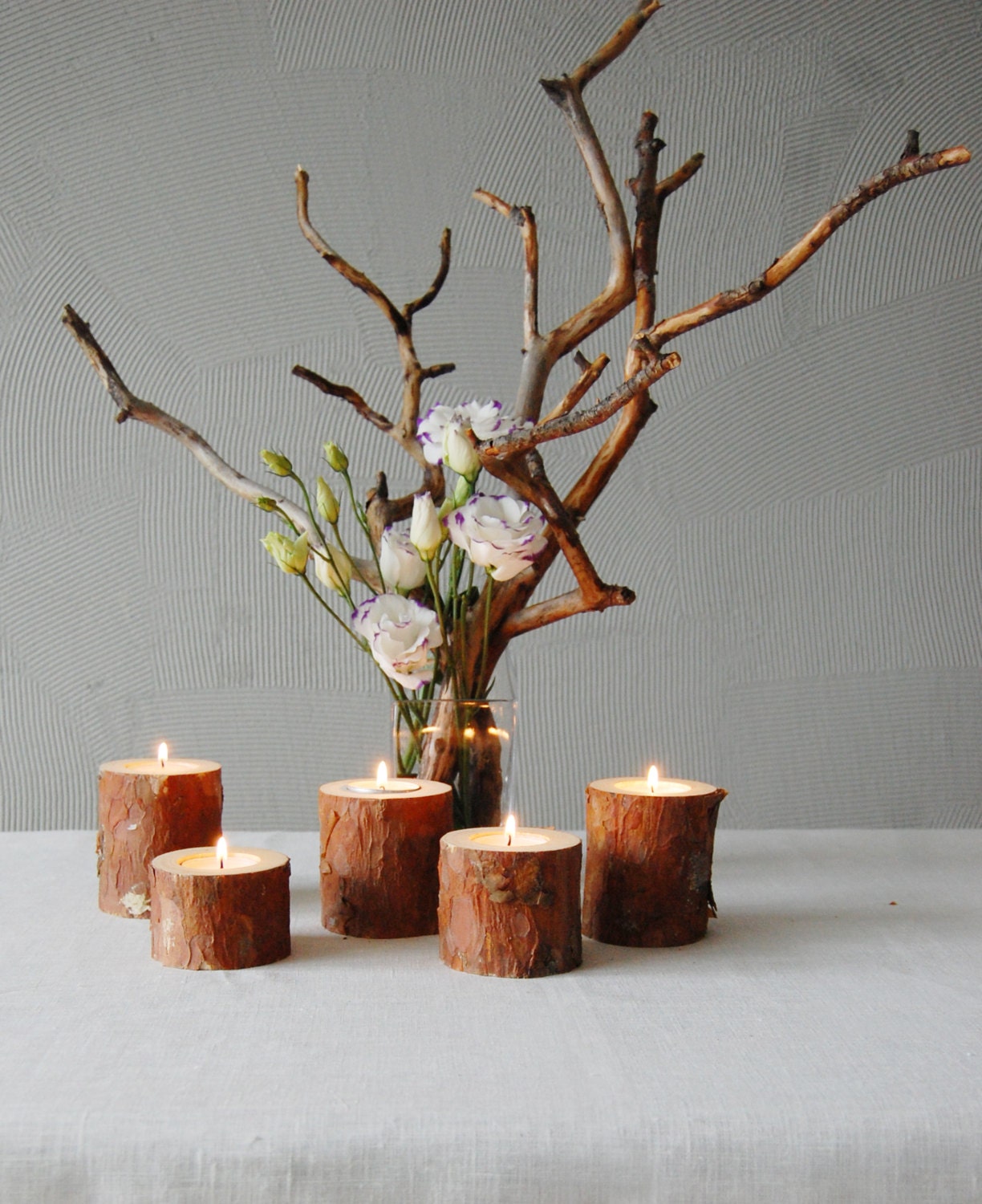 Pine Branches Candle Holders Set Of 5 Wood Tealight Holders