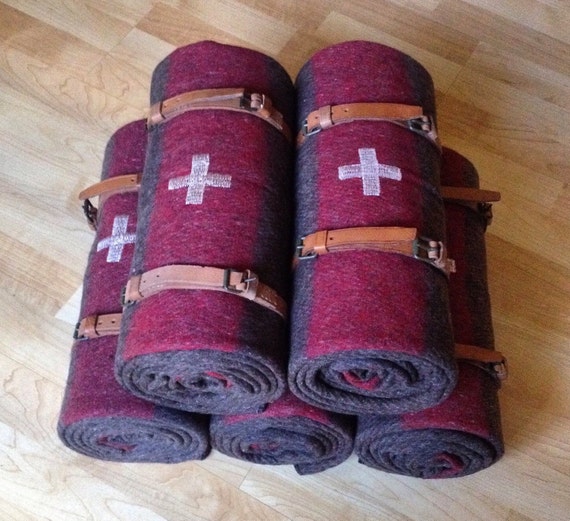 Swiss Army Blanket Bedroll With Leather Straps