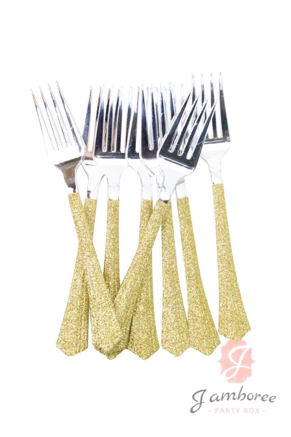 Gold Glitter Plastic Fork Gold Glitter Silverware Gold