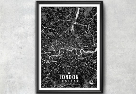 London Map with Coordinates London Map Map Print Map Art