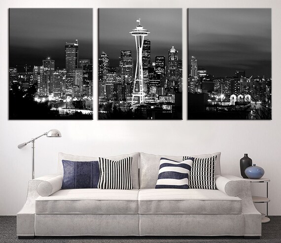 Seattle City Night Skyline Cityscape Seattle by ExtraLargeWallArt