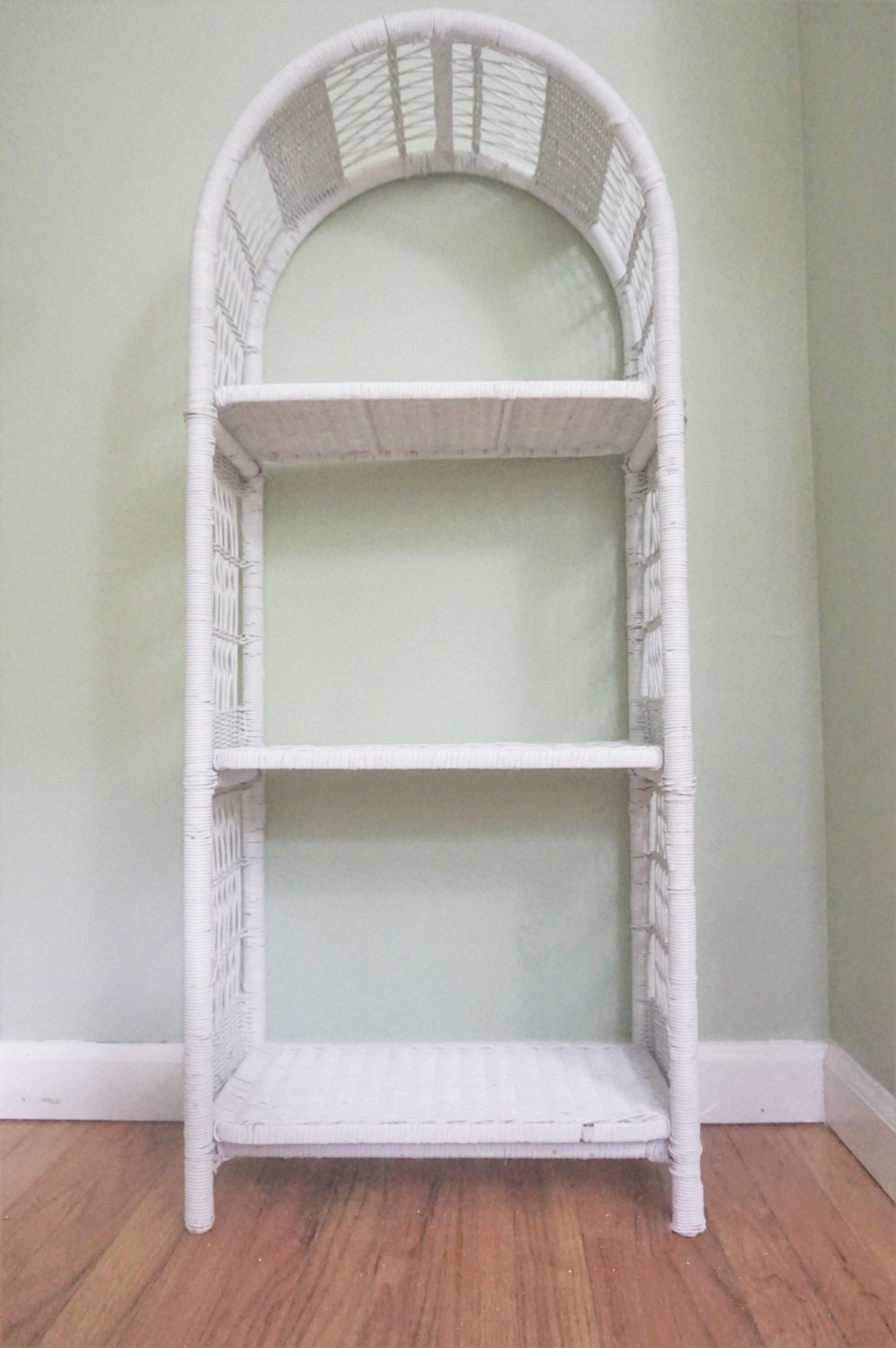 REDUCED Vintage white wicker wall bookshelf by DauphinTimeCapsule