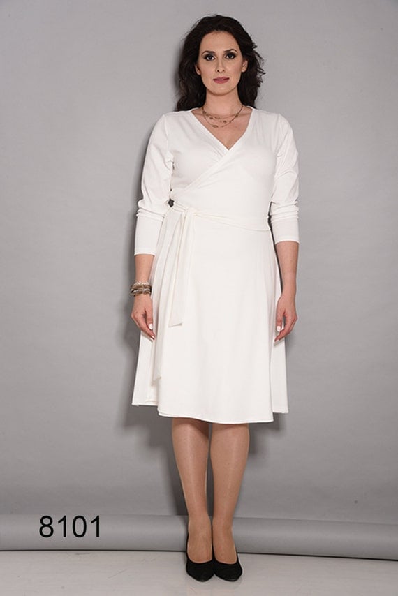 White dresswrap dress casual dresses winter by BymeCreateYourStyle