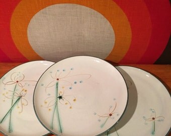 Mid Century Fancrest Ware Mari Dinner Plates, Set of 3, Abstract Floral Pattern, 10" Dinner Plates, Made in Japan, Mid Century Dinnerware