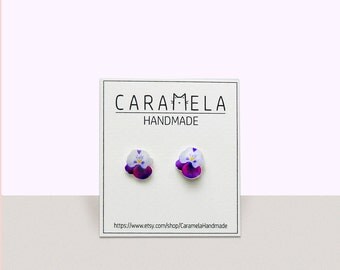 Pansy Flower Stud Earrings Pansy flower earrings Post earrings Purple earrings Gift idea for her