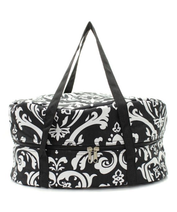 Crock Pot Carrier Monogram Black Damask Crock Pot Carrier