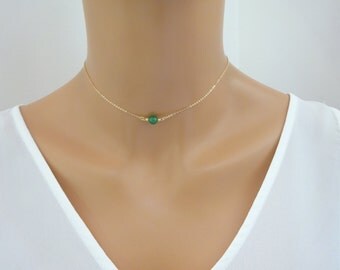 Jade Choker Necklace, Dainty Green Jade necklace, Gold Filled, Rose Gold or Sterling Silver, Jewelry gift for her, jade jewelry
