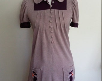 70's mini dress, XS, S, dog dress, novelty dress, purple 70's dress, summer dress, short 70's dress, mod 70's dress, mod dress