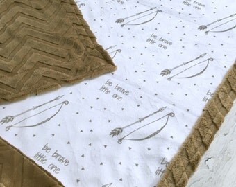 Be Brave Little One - Designer Minky Baby Blanket - Brown