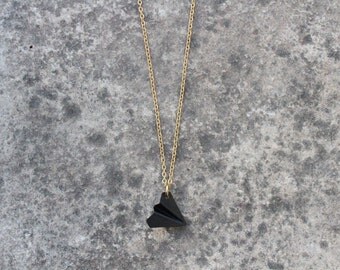 Paper Airplane Necklace, Origami Airplane, Long Brass Necklace, Mens Necklace, Hipster Mens Jewelry, Tomboy Chic, Black Pendant, Minimalist