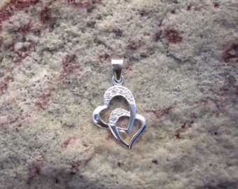 Cubic Zirconia & Sterling Silver Double Heart Pendant - #183