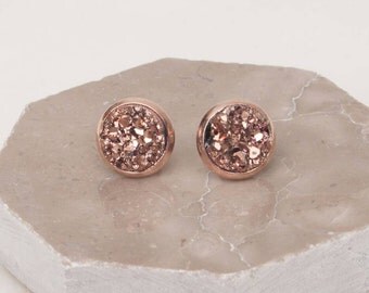 Back to School,Wedding Sale, Rose gold Druzy Earrings, Druzy Earrings, Rosegold Studs, Druzy Earrings, Gift Idea, Rose Gold, Bridesmaid Gift