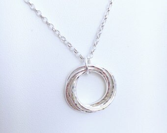 50th birthday gift, 5 entwined ring necklace, 5 year anniversary gift, 5 decade necklace, sterling silver 5 linked rings, gift for sister