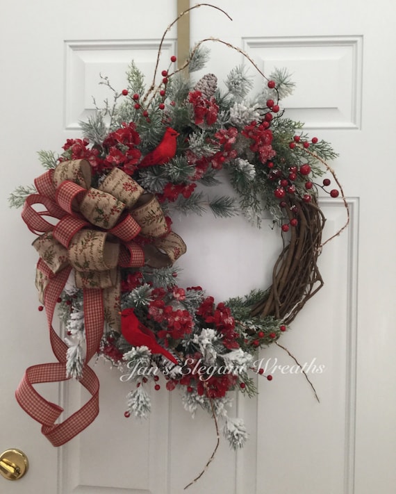 Country Christmas Wreath. Country Holiday Wreath. Cardinals.