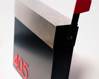 Free SHIPPING! Stylish black mailbox made from stainless steel. Custom numbers: any font, text or logo