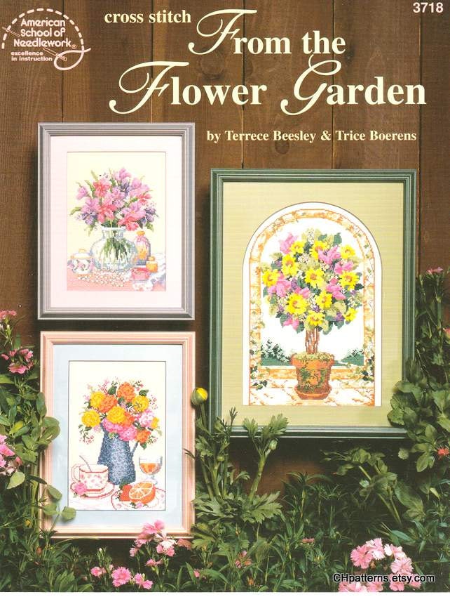 7 designs From the Flower Garden Floral Cross Stitch patterns