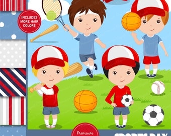 Sport boys clipart, Tennis clipart, Boys sport, Basketball clipart, Baseball clipart, Digital papers, Commercial use - CL158