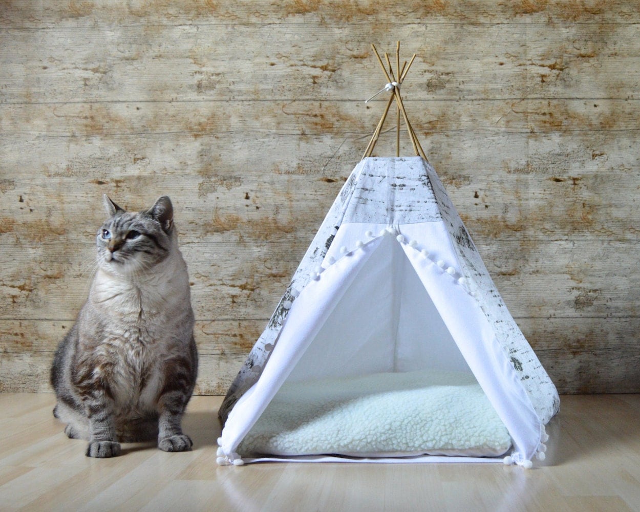 Cat bed Cat teepee Dog teepee with cushion birch bark