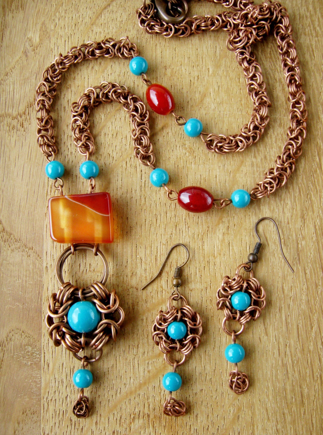 handmade-bohemian-style-jewelry-copper-necklace-and-earrings