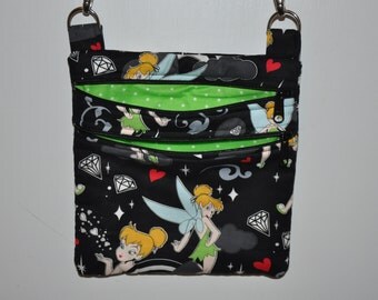New! Disney Magical Tinkerbell - Fabric Quilted Cross Body Messenger Bag - Tote - Shoulder Bag