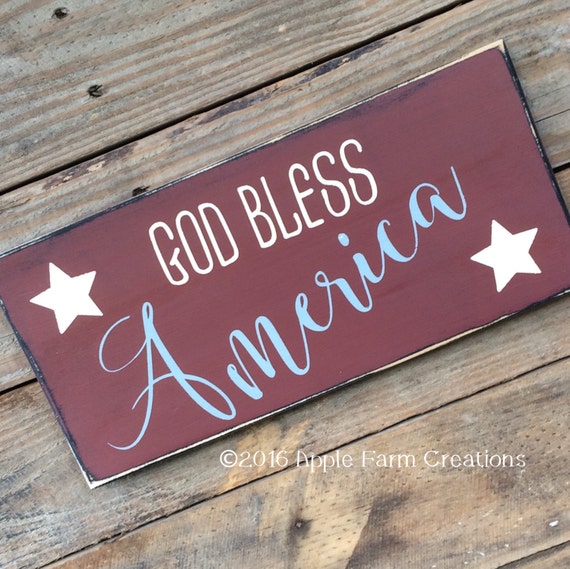 Wooden God Bless America Sign With Stars