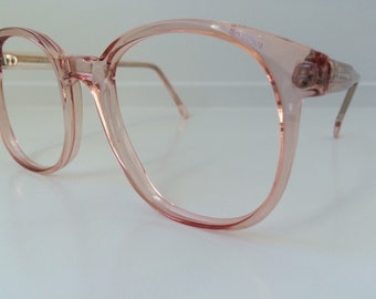 Vintage Pink Eyeglass Frames - Oversized Eyeglasses - Pink Peach Clear Glasses - No Lenses - Stranger Things Costume Barb - Deadstock NOS 48