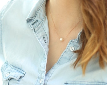 Rose Gold Pearl Necklace - Rose Gold Necklace Dainty - Single Pearl Necklace - Bridesmaid Gift - Everyday Necklace - Real Freshwater