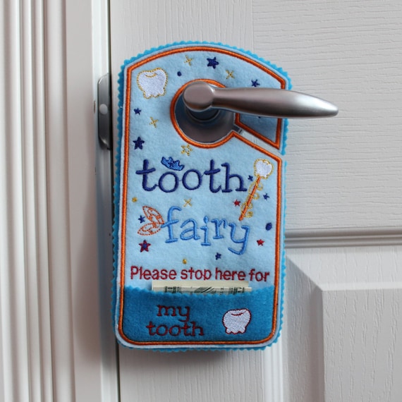 Items similar to Tooth fairy door hanger, personalized tooth pocket ...